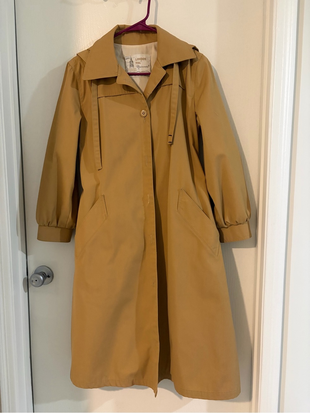 London Fog Women's Camel Tan Trench Coat with hood size 8